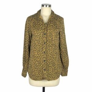 ZARA Premium Denim Collection Leopard Print Brown Shirt S Button Down Lyocell
